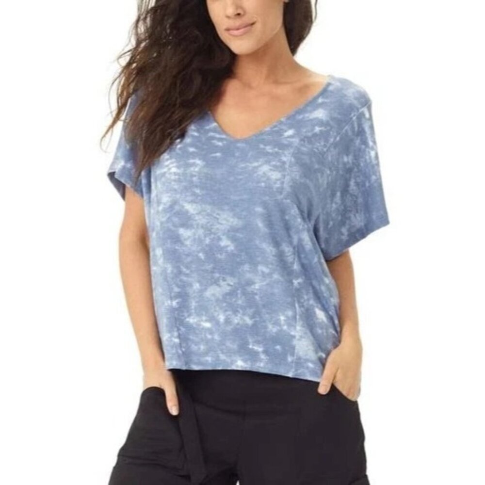 LOLE Santorini Tie-Dye Pocket Downtown V-Neck Hi-Low Tee Top Sz M NWT Knit